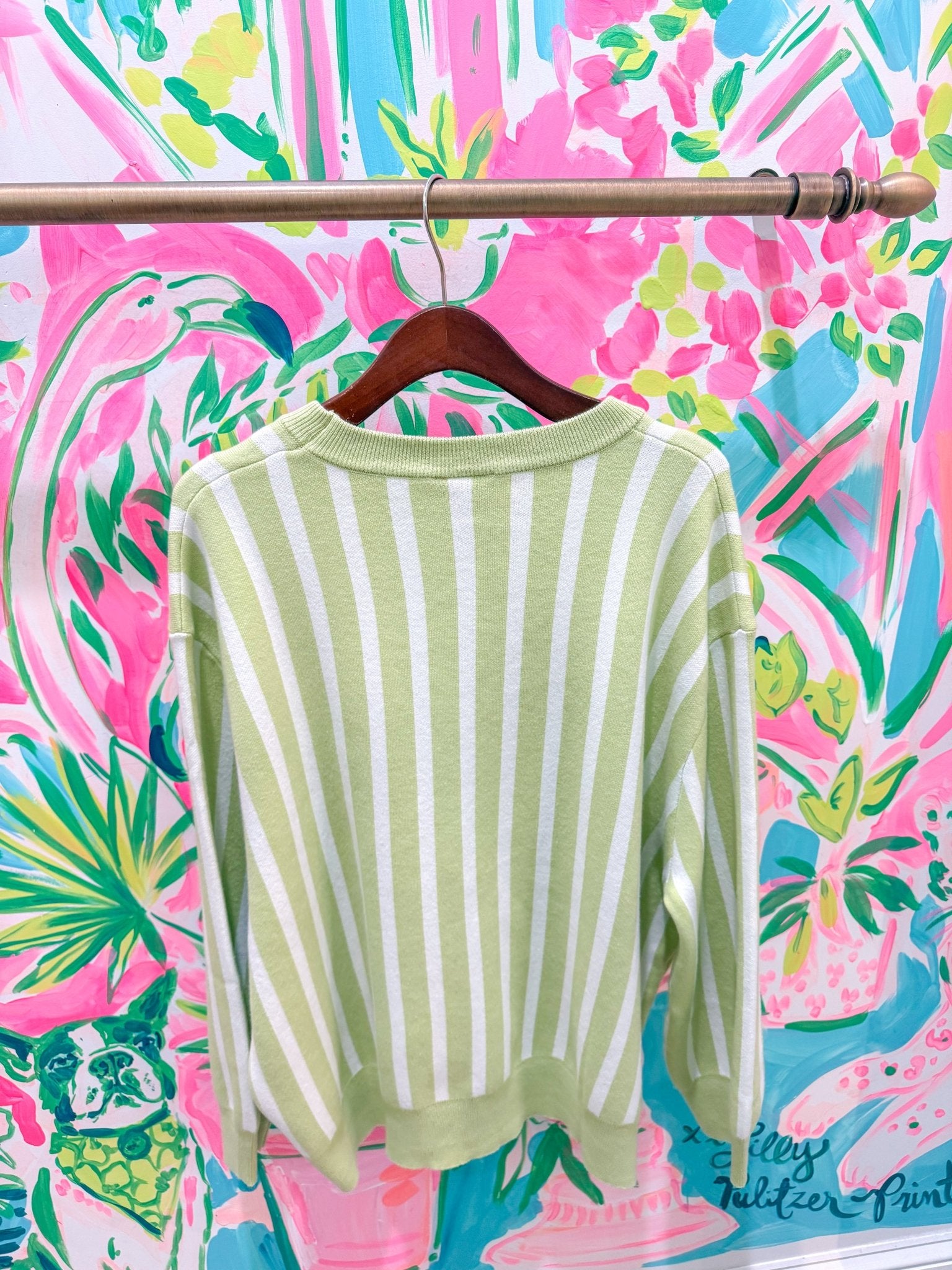 Olive Green & White Stripe Martini SweaterQueen of SparklesThe Printed Peach Savannah