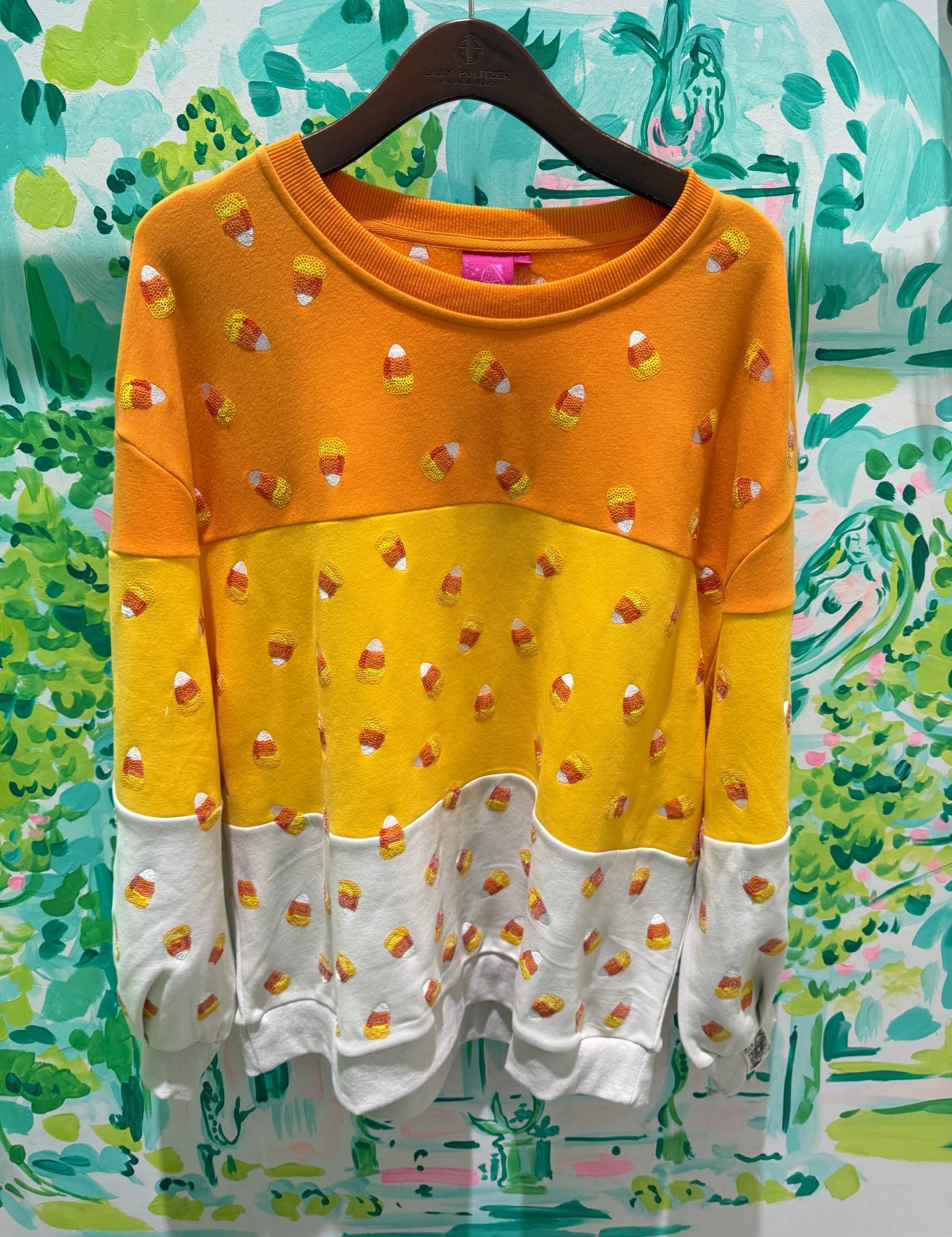 Orange Colorblock Candy Corn SweatshirtQueen of SparklesThe Printed Peach Savannah
