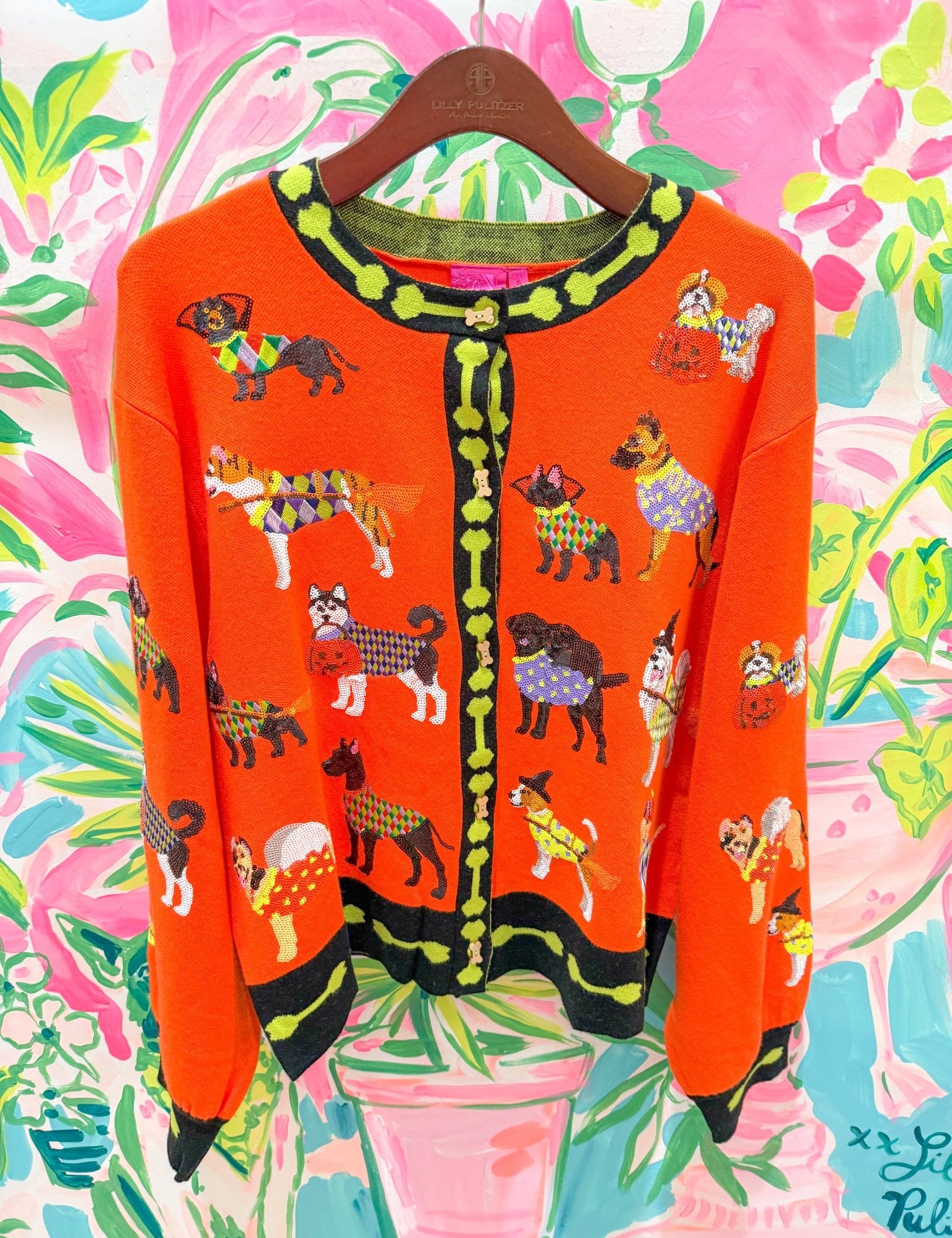 Orange Halloween Dogs Button Up CardiganQueen of SparklesThe Printed Peach Savannah