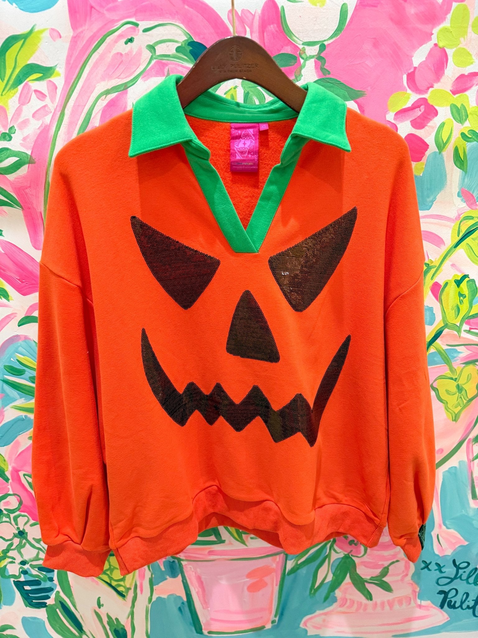 Orange Pumpkin Face Collar SweatshirtQueen of SparklesThe Printed Peach Savannah