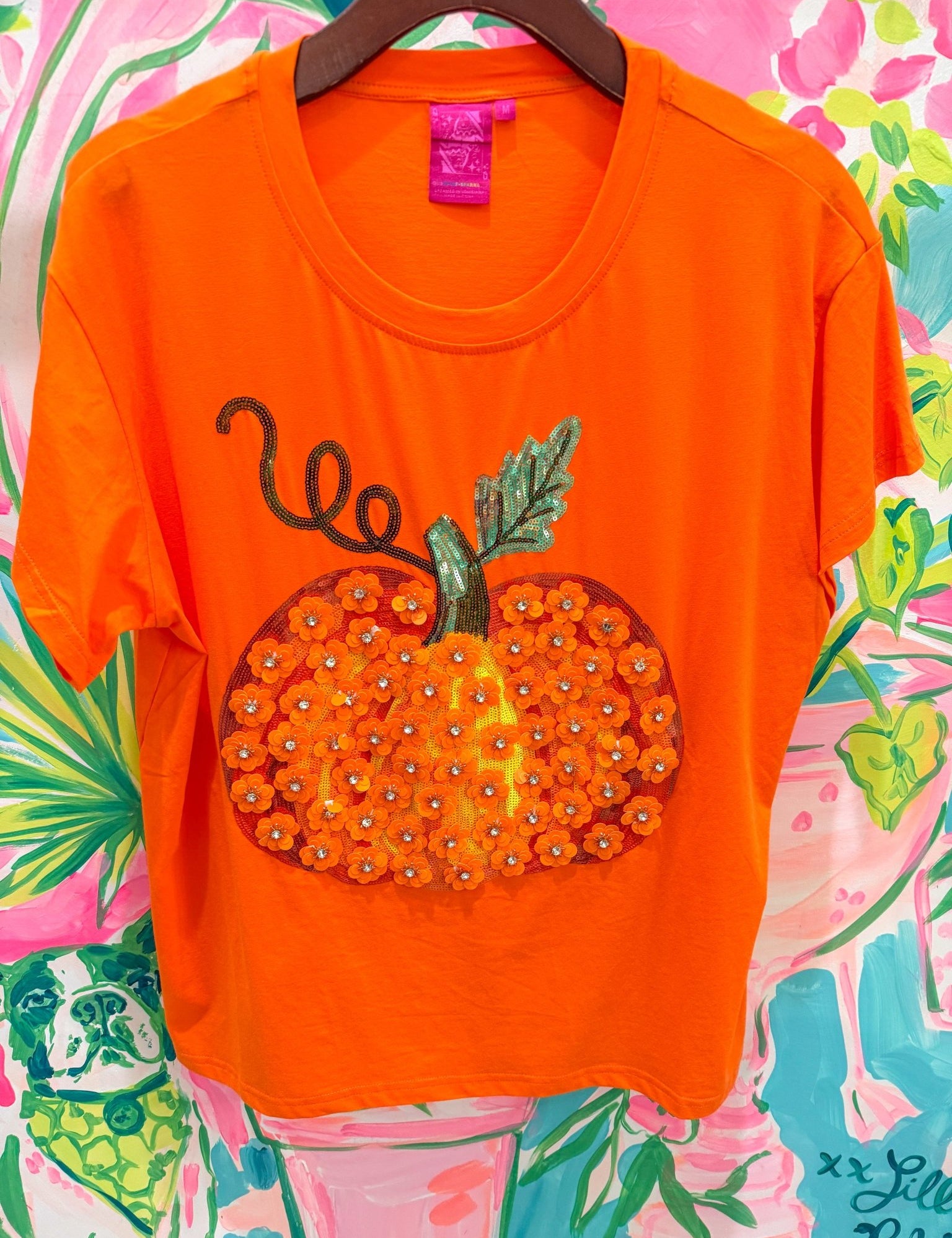 Orange Sequin Flower Pumpkin TeeQueen of SparklesThe Printed Peach Savannah