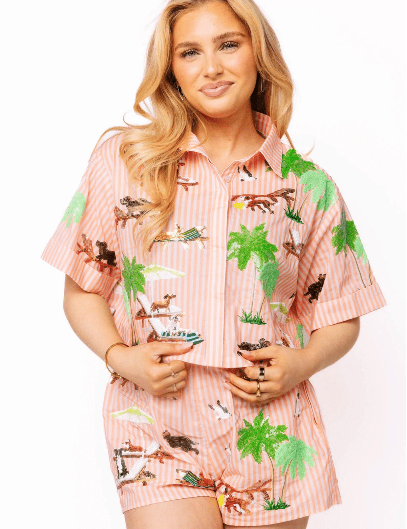 Orange Stripe Dog at the Beach Cotton TopWomen - Tops - BlousesQueen of SparklesThe Printed Peach Savannah