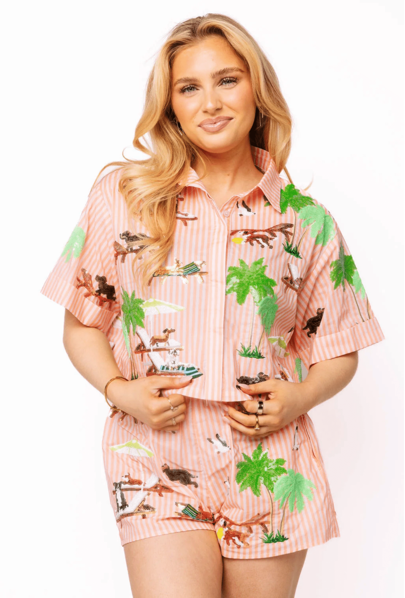 Orange Stripe Dog at the Beach Cotton TopWomen - Tops - BlousesQueen of SparklesThe Printed Peach Savannah