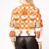 Orange & White Checkered Pumpkin Pie Button Up CardiganWomen - Sweaters & Cardigans - Cardigans & VestsQueen of SparklesThe Printed Peach Savannah