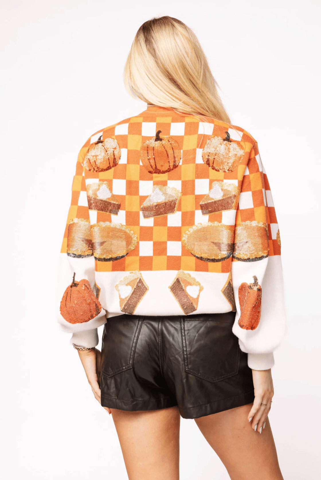 Orange & White Checkered Pumpkin Pie Button Up CardiganWomen - Sweaters & Cardigans - Cardigans & VestsQueen of SparklesThe Printed Peach Savannah