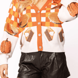 Orange & White Checkered Pumpkin Pie Button Up CardiganWomen - Sweaters & Cardigans - Cardigans & VestsQueen of SparklesThe Printed Peach Savannah