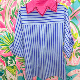 Pale Blue Striped Flower Collar Button Up Cotton TunicQueen of SparklesThe Printed Peach Savannah