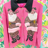 Pink & Black Collar Santa in Leopard Suit CardiganQueen of SparklesThe Printed Peach Savannah