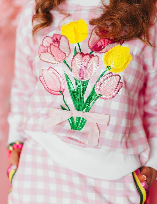 Pink Gingham Bouquet SweatshirtWomens - Tops - Sweatshirts & PopoversBrianna CannonThe Printed Peach Savannah