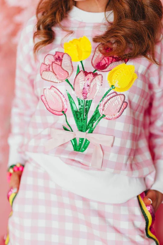 Pink Gingham Bouquet SweatshirtWomens - Tops - Sweatshirts & PopoversBrianna CannonThe Printed Peach Savannah
