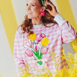 Pink Gingham Bouquet SweatshirtWomens - Tops - Sweatshirts & PopoversBrianna CannonThe Printed Peach Savannah