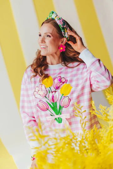 Pink Gingham Bouquet SweatshirtWomens - Tops - Sweatshirts & PopoversBrianna CannonThe Printed Peach Savannah