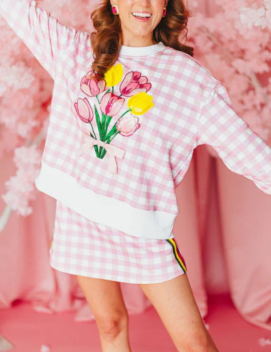 Pink Gingham Bouquet SweatshirtWomens - Tops - Sweatshirts & PopoversBrianna CannonThe Printed Peach Savannah