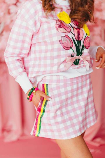 Pink Gingham Bouquet SweatshirtWomens - Tops - Sweatshirts & PopoversBrianna CannonThe Printed Peach Savannah