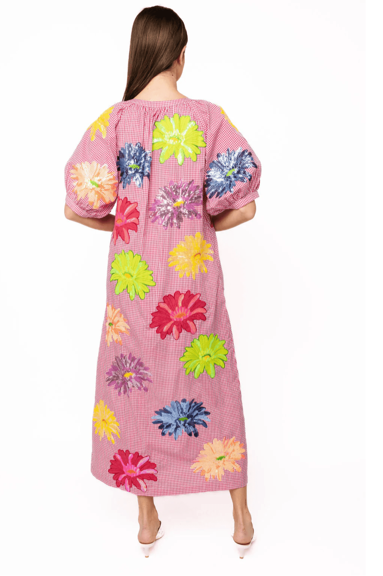 Pink Gingham Multi Flower Button Up Cotton Midi DressWomen - Dresses - A - Line/Easy DressesQueen of SparklesThe Printed Peach Savannah