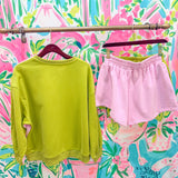 Pink & Green Colorblock Orange QOS Logo ShortQueen of SparklesThe Printed Peach Savannah