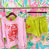Pink & Green Colorblock Orange QOS Logo ShortQueen of SparklesThe Printed Peach Savannah