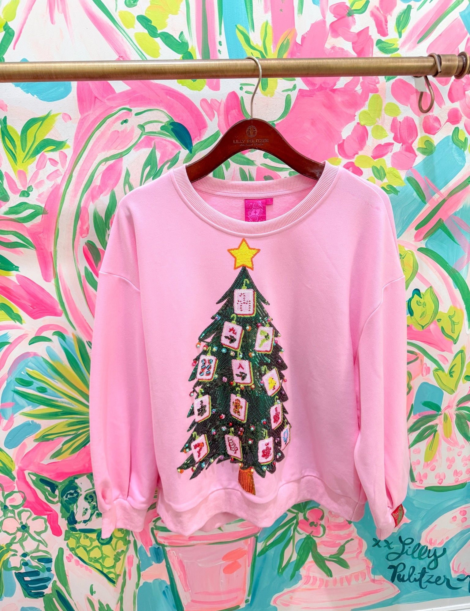 Pink Mahjong Christmas Tree SweatshirtQueen of SparklesThe Printed Peach Savannah
