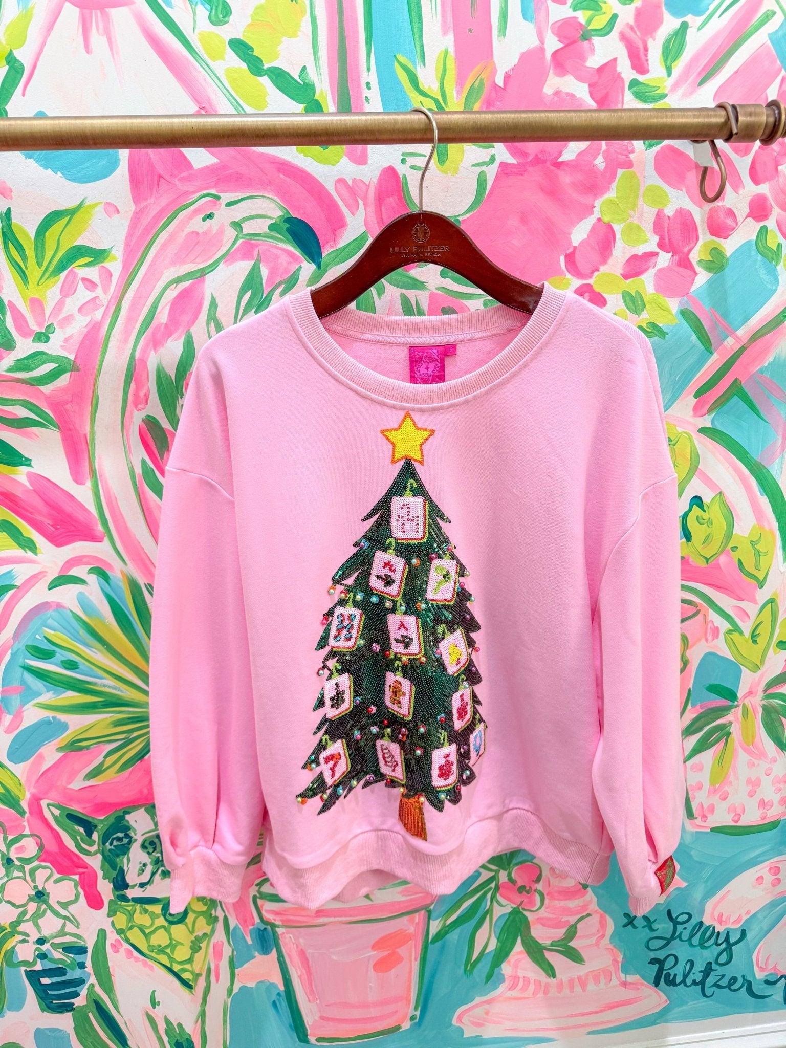 Pink Mahjong Christmas Tree SweatshirtQueen of SparklesThe Printed Peach Savannah
