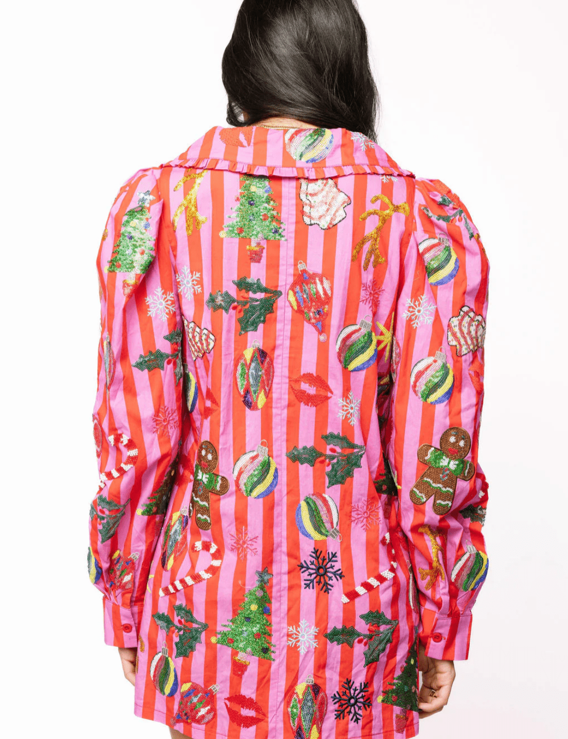 Pink & Red Stripe Christmas Icon Collar DressQueen of SparklesThe Printed Peach Savannah