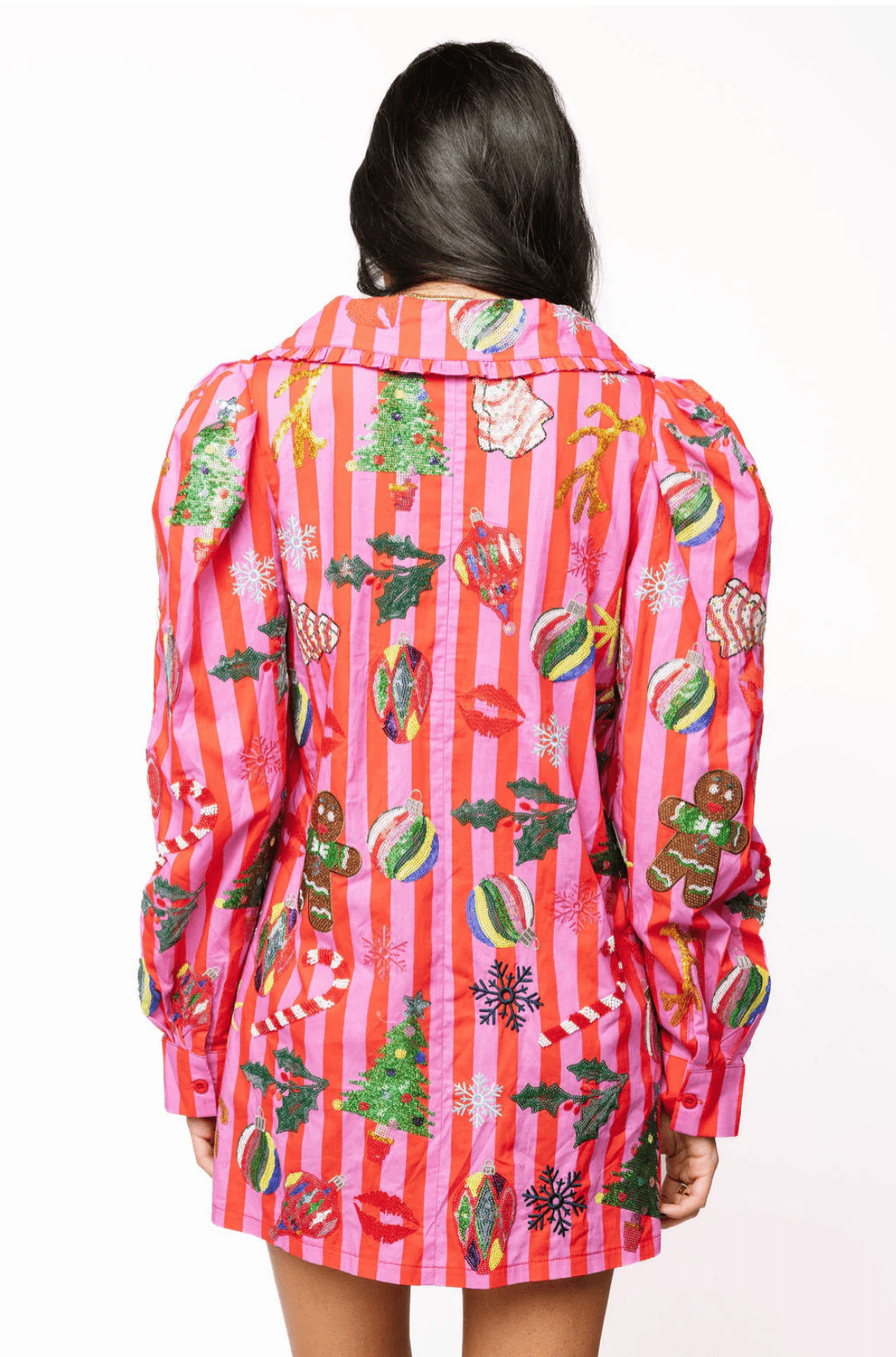 Pink & Red Stripe Christmas Icon Collar DressQueen of SparklesThe Printed Peach Savannah