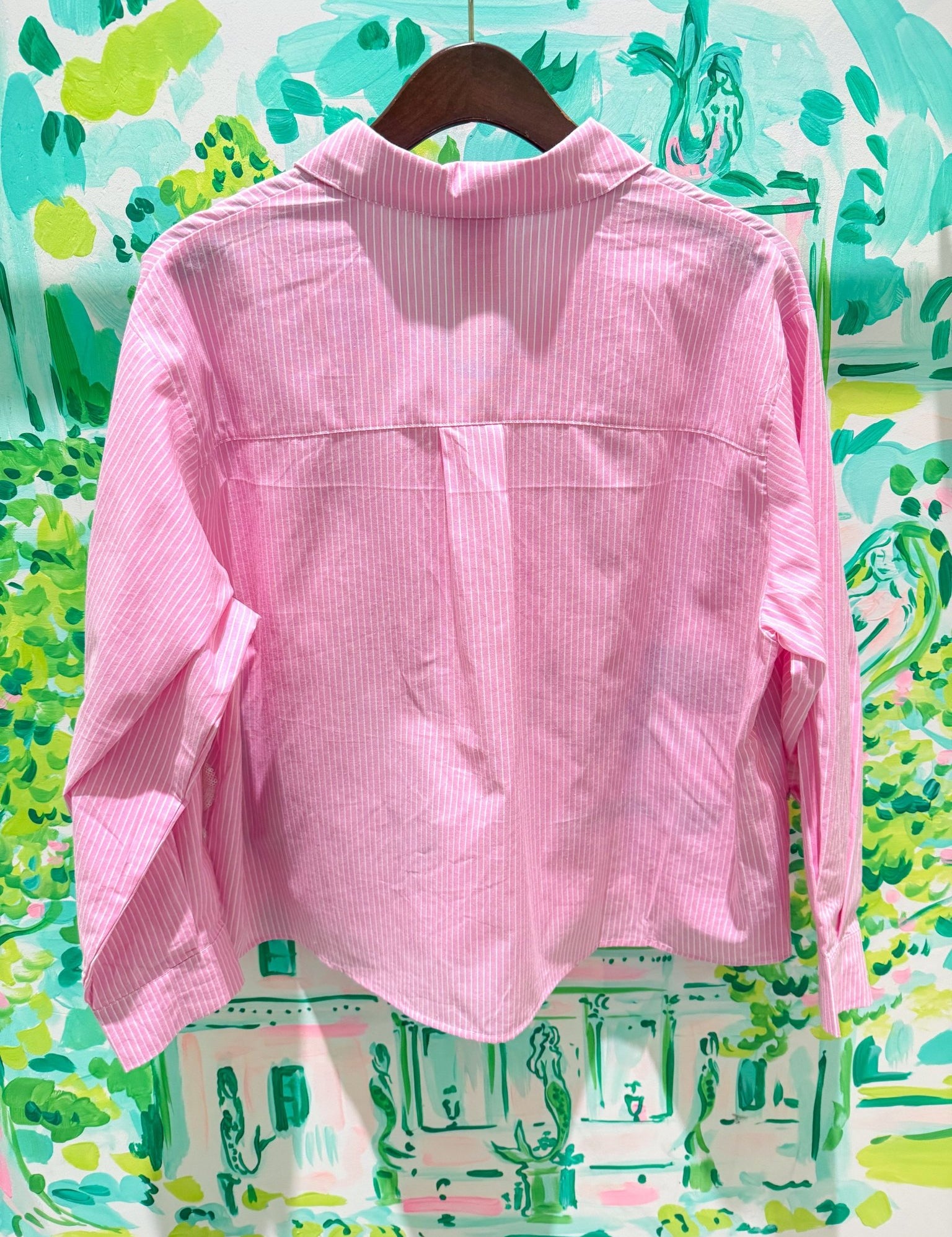 Pink Striped Sequin Swan Button Up Long Sleeve TopQueen of SparklesThe Printed Peach Savannah