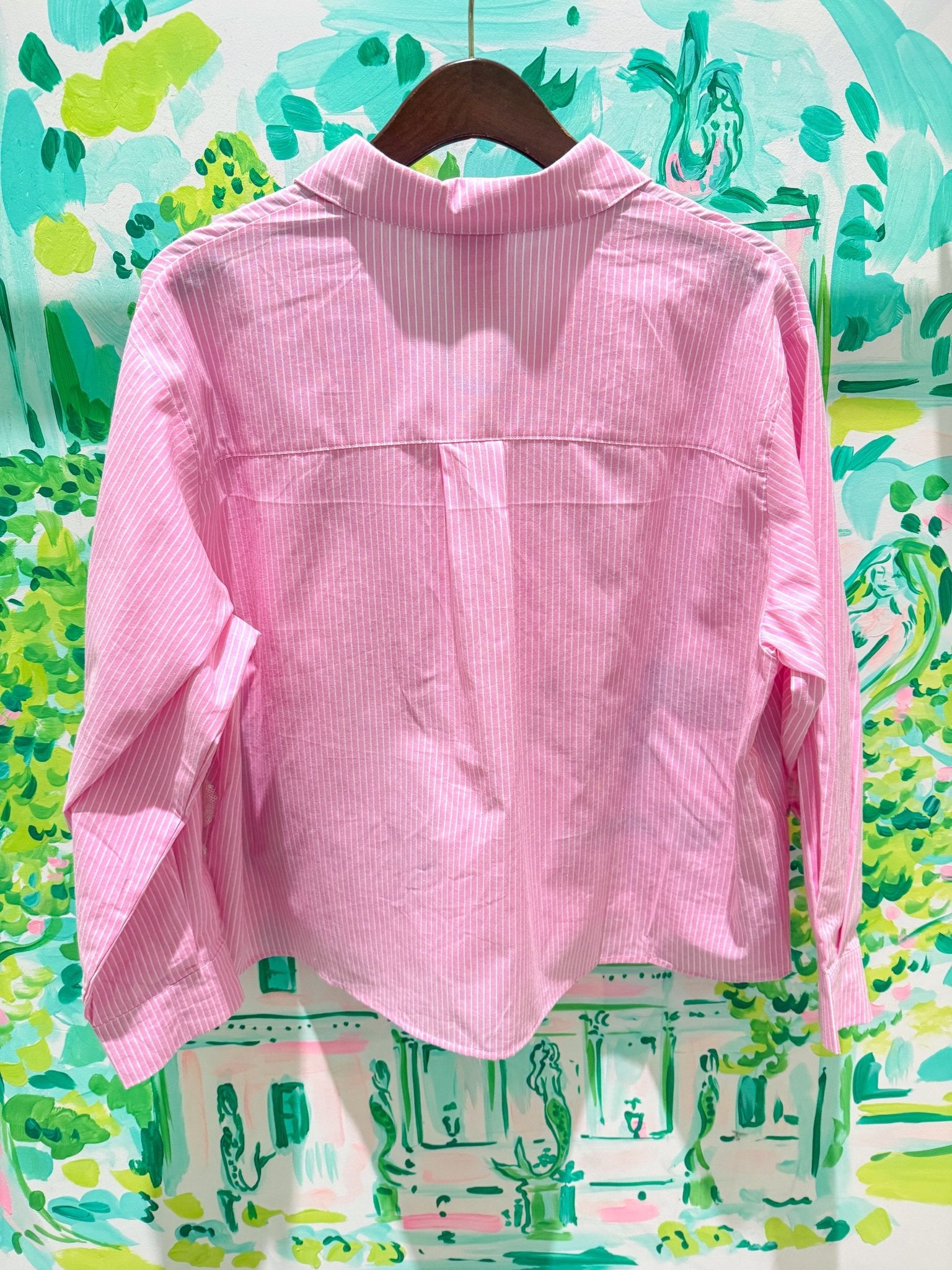 Pink Striped Sequin Swan Button Up Long Sleeve TopQueen of SparklesThe Printed Peach Savannah