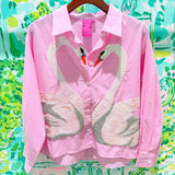 Pink Striped Sequin Swan Button Up Long Sleeve TopQueen of SparklesThe Printed Peach Savannah