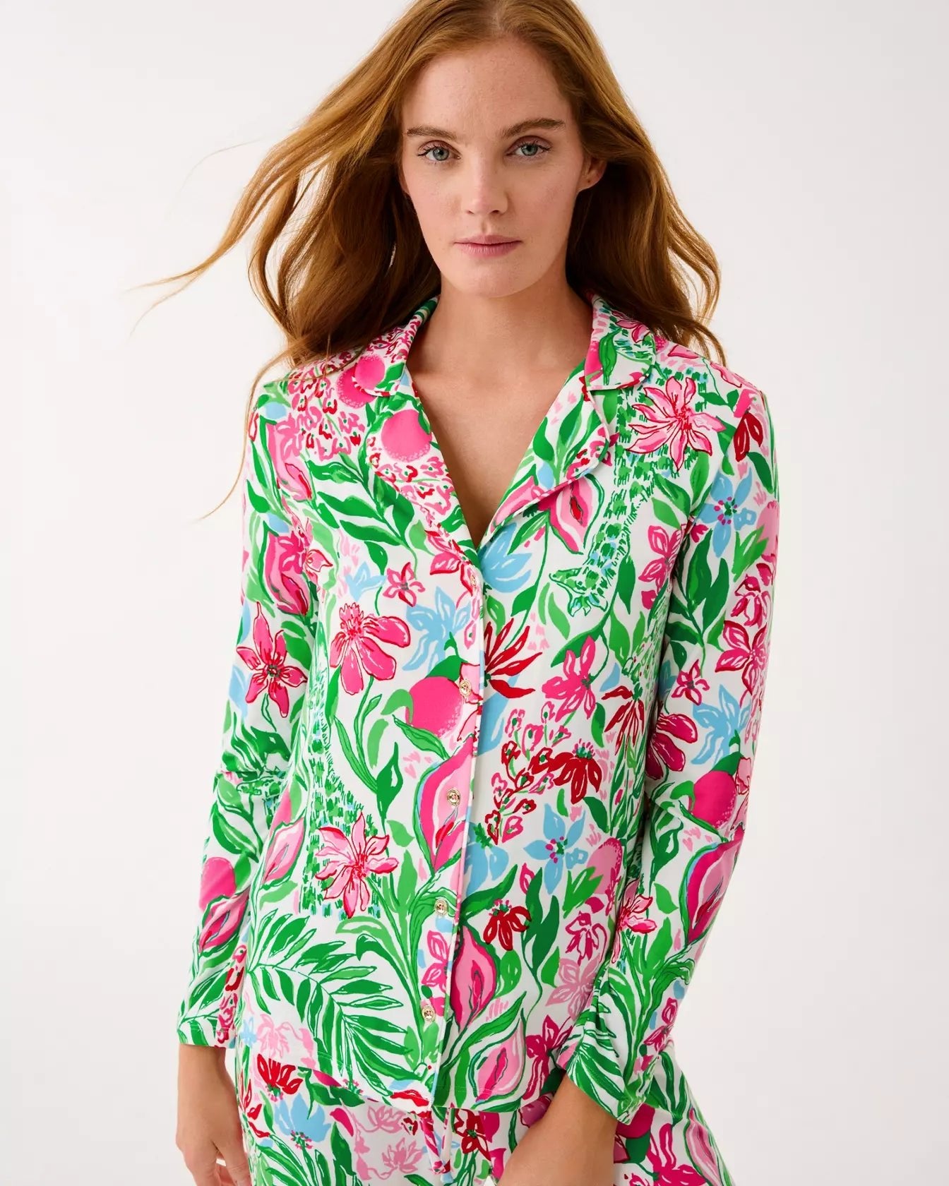 PJ Knit LS Button - Up TopWomen - Pajama Party - TopsLILLY PULITZERThe Printed Peach Savannah