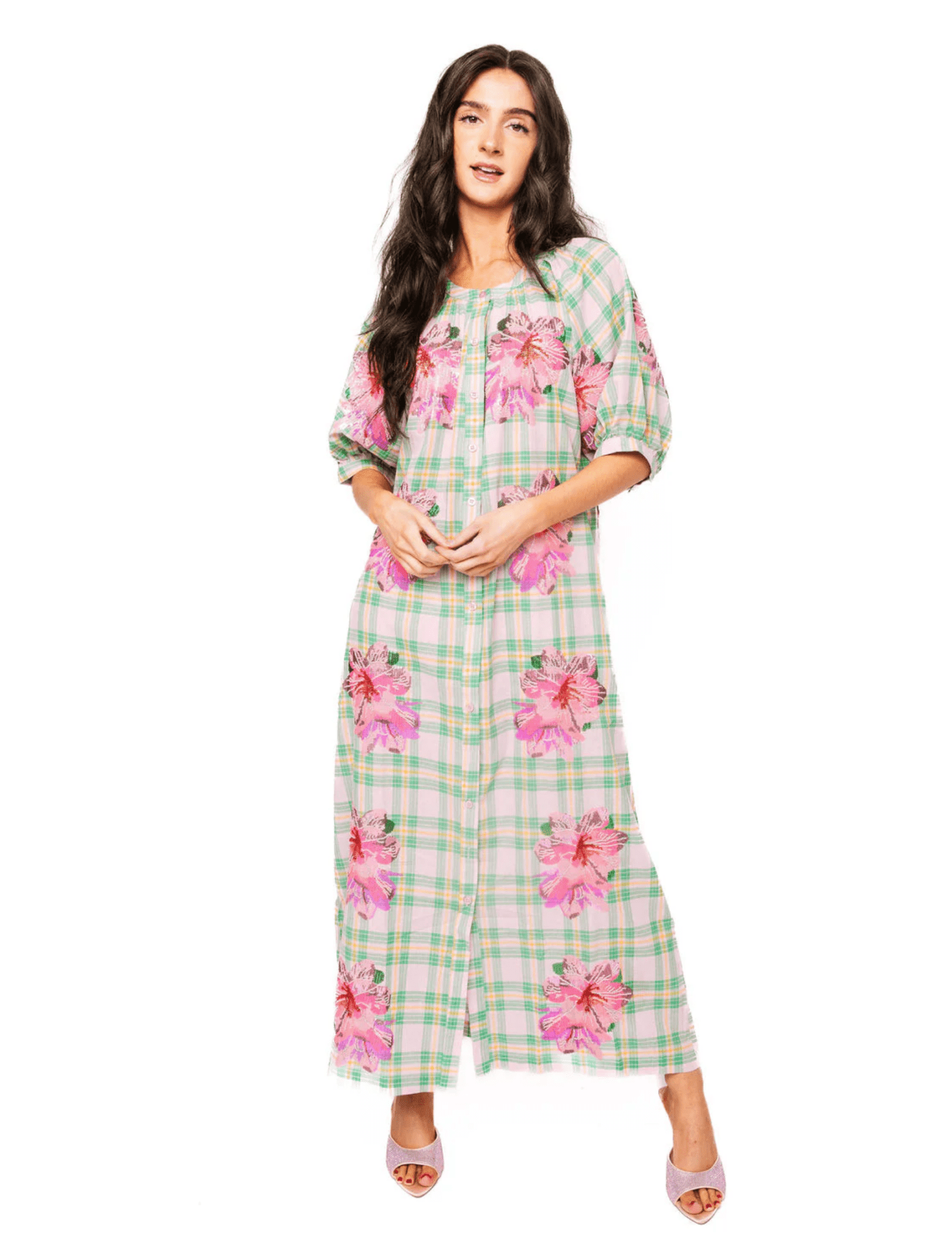 Plaid Azalea Button Up Midi Cotton DressQueen of SparklesThe Printed Peach Savannah