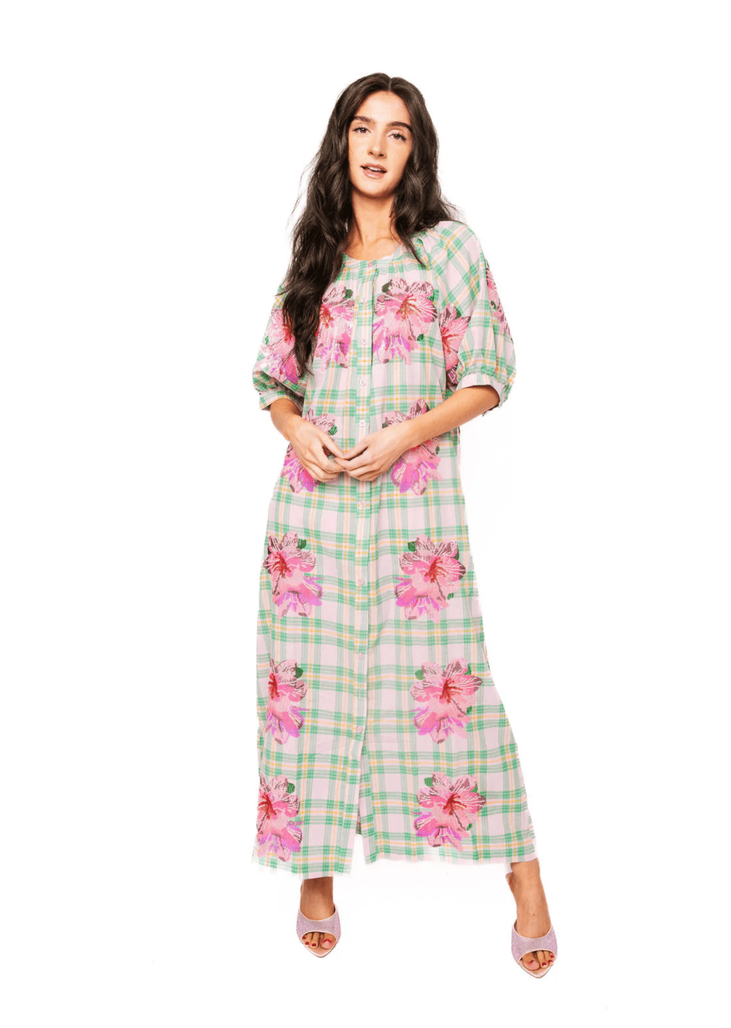 Plaid Azalea Button Up Midi Cotton DressQueen of SparklesThe Printed Peach Savannah