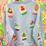 Powder Blue Christmas Snow Globe SweatshirtQueen of SparklesThe Printed Peach Savannah