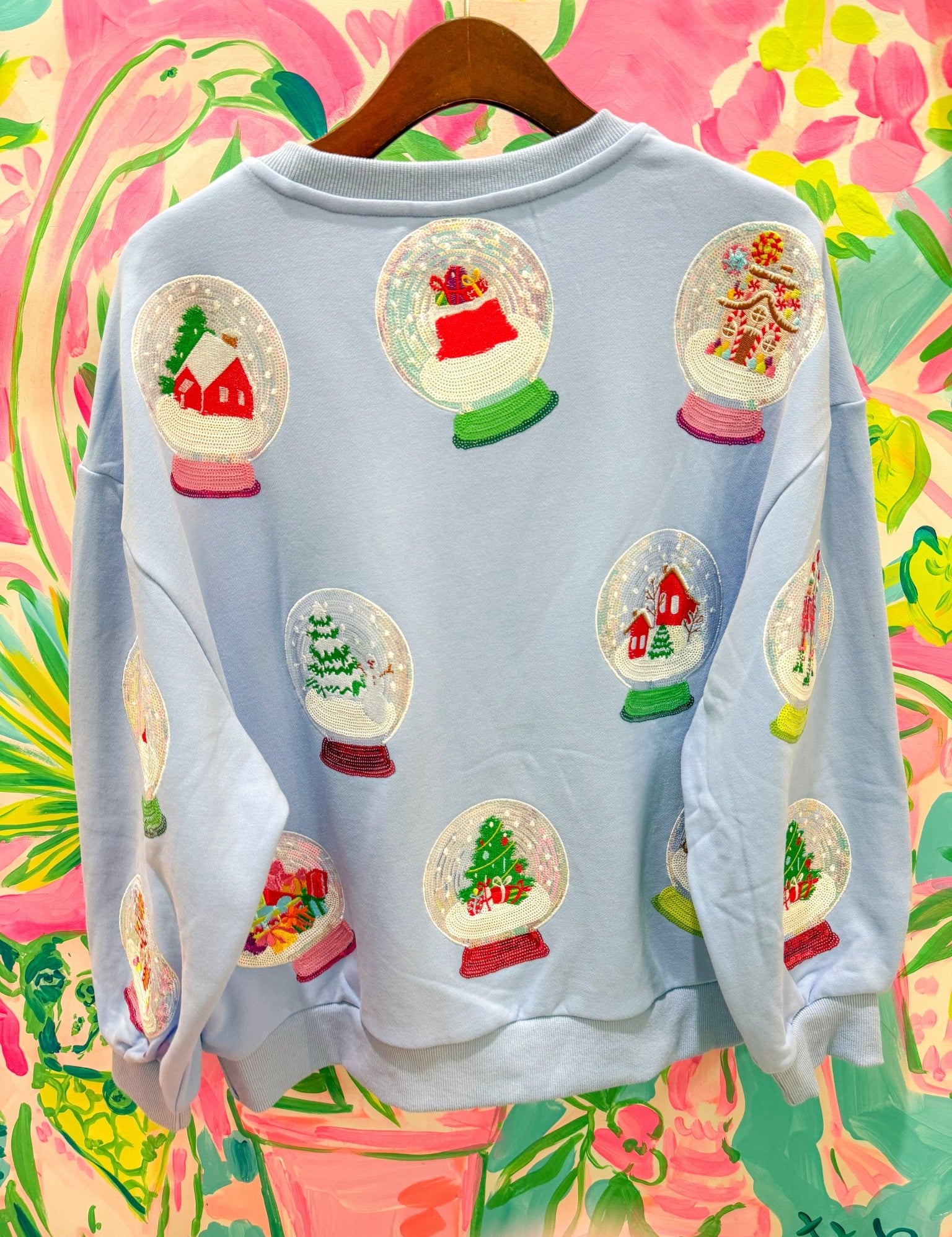 Powder Blue Christmas Snow Globe SweatshirtQueen of SparklesThe Printed Peach Savannah