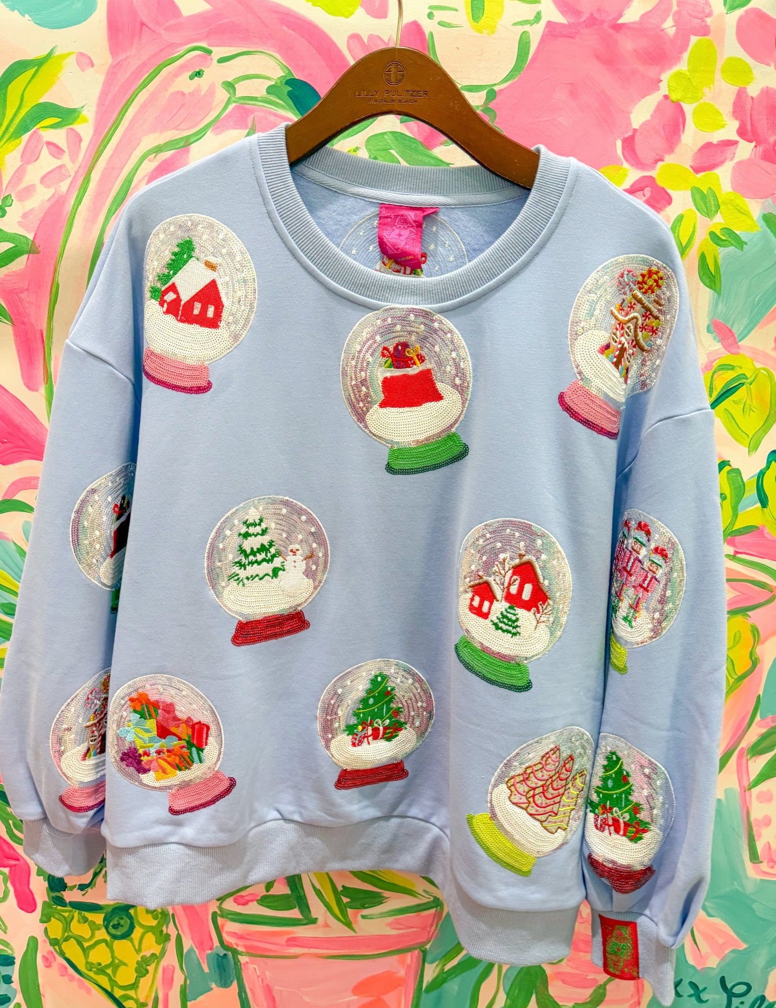 Powder Blue Christmas Snow Globe SweatshirtQueen of SparklesThe Printed Peach Savannah