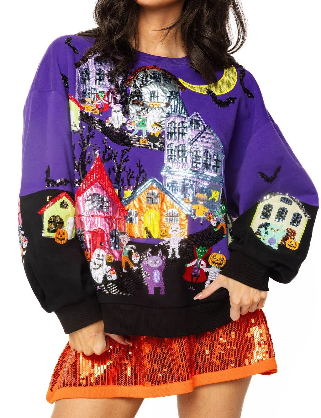 Purple Trick Or Treat Halloween Scene SweatshirtQueen of SparklesThe Printed Peach Savannah