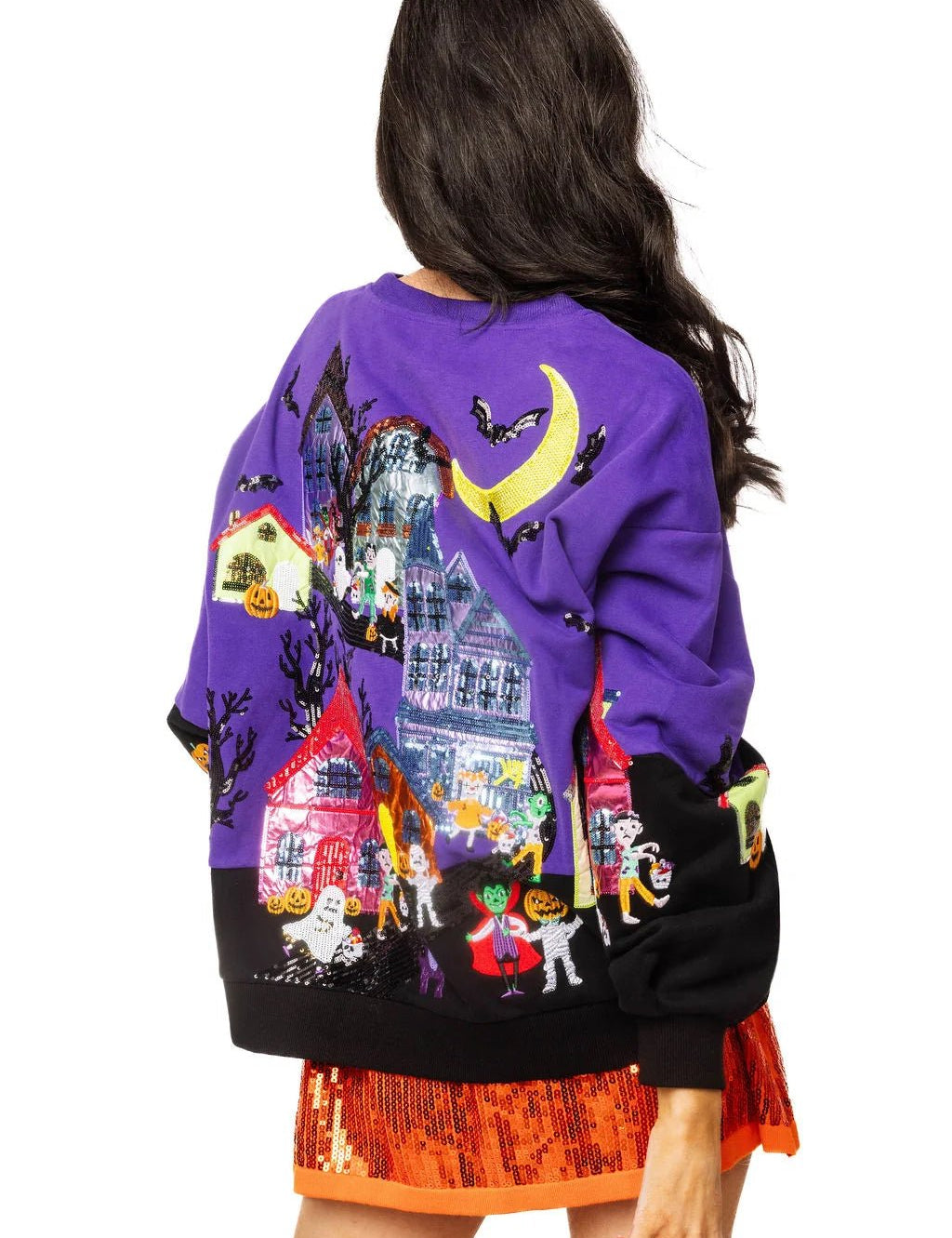 Purple Trick Or Treat Halloween Scene SweatshirtQueen of SparklesThe Printed Peach Savannah