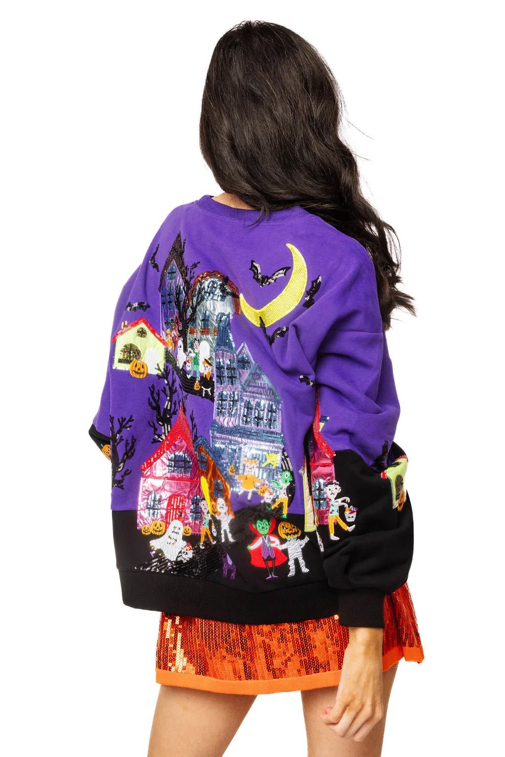 Purple Trick Or Treat Halloween Scene SweatshirtQueen of SparklesThe Printed Peach Savannah