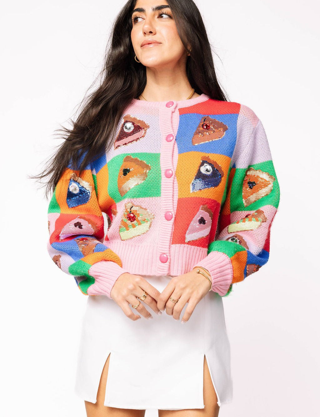 Rainbow Colorblock Piece of Pie Button Up SweaterQueen of SparklesThe Printed Peach Savannah