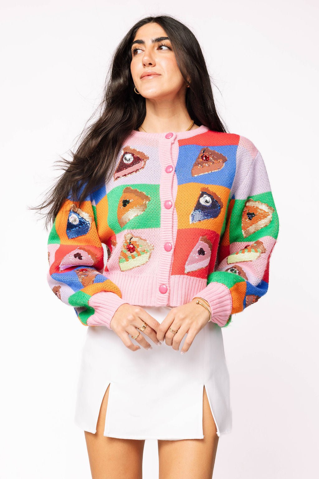 Rainbow Colorblock Piece of Pie Button Up SweaterQueen of SparklesThe Printed Peach Savannah