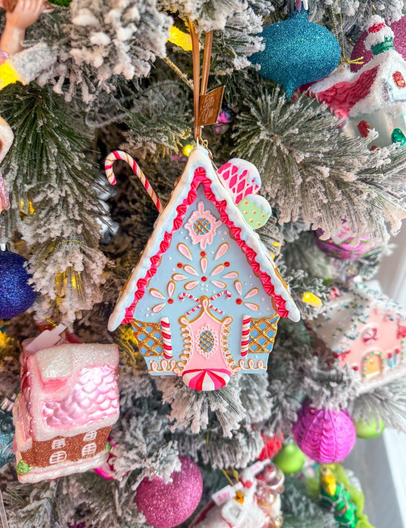 Rainbow Gingerbread Cottage OrnamentGlittervilleThe Printed Peach Savannah