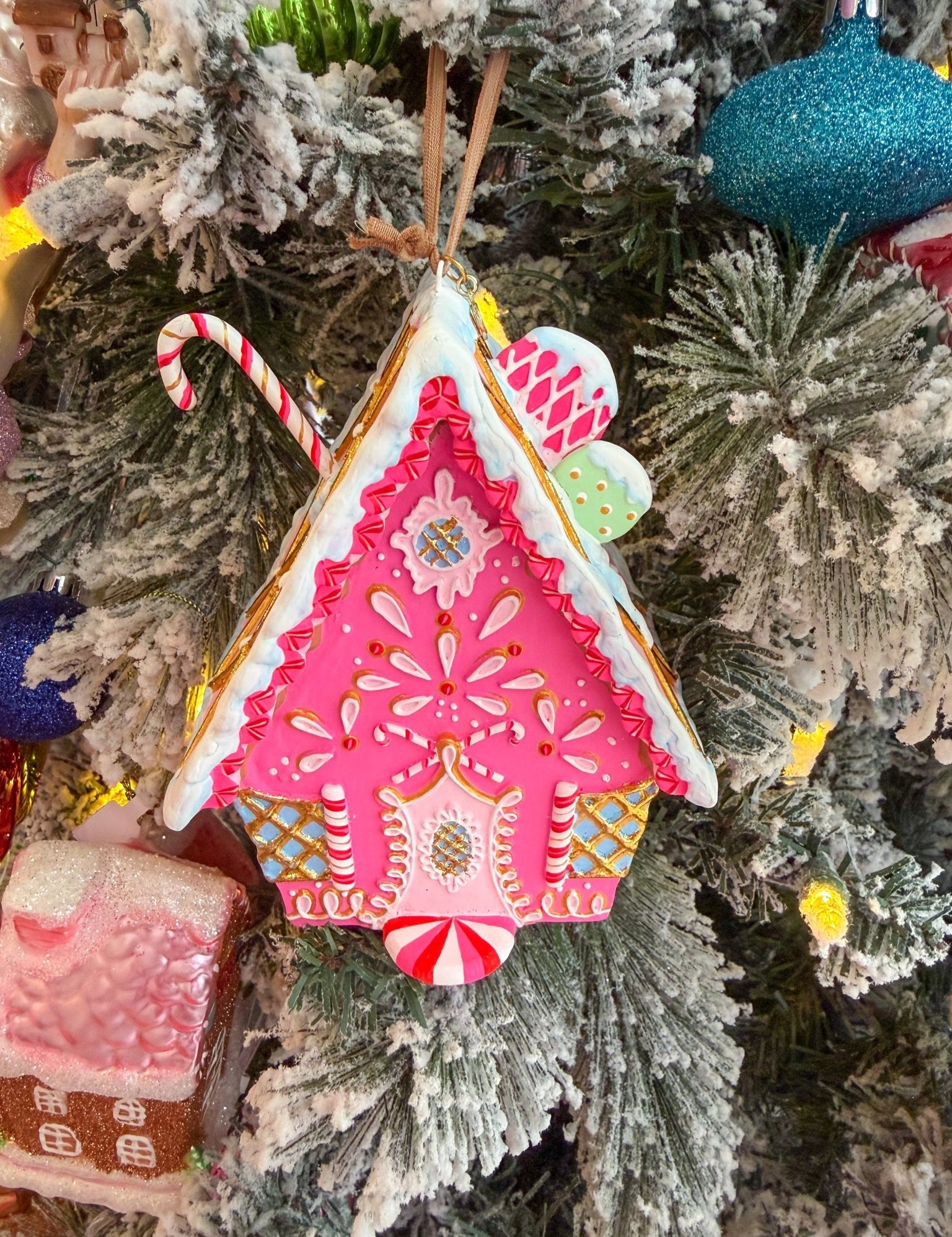 Rainbow Gingerbread Cottage OrnamentGlittervilleThe Printed Peach Savannah