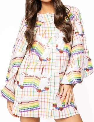 Rainbow Plaid Birthday Cake Button Up Cotton DressWomen - Dresses - Straight DressesQueen of SparklesThe Printed Peach Savannah