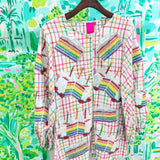 Rainbow Plaid Birthday Cake Button Up Cotton DressQueen of SparklesThe Printed Peach Savannah