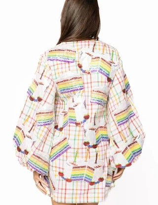 Rainbow Plaid Birthday Cake Button Up Cotton DressWomen - Dresses - Straight DressesQueen of SparklesThe Printed Peach Savannah