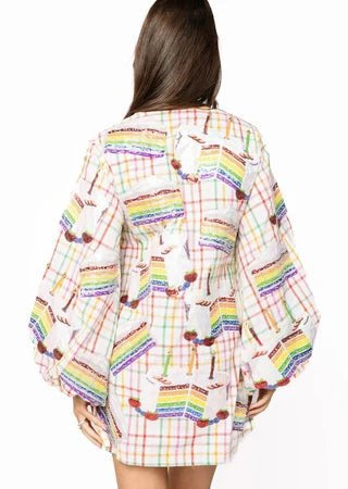 Rainbow Plaid Birthday Cake Button Up Cotton DressWomen - Dresses - Straight DressesQueen of SparklesThe Printed Peach Savannah