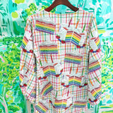 Rainbow Plaid Birthday Cake Button Up Cotton DressQueen of SparklesThe Printed Peach Savannah