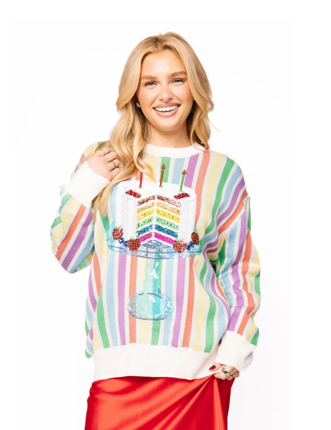Rainbow Stripe Birthday Cake SweaterWomen - Sweaters & Cardigans - Pullover SweatersLILLY PULITZERThe Printed Peach Savannah