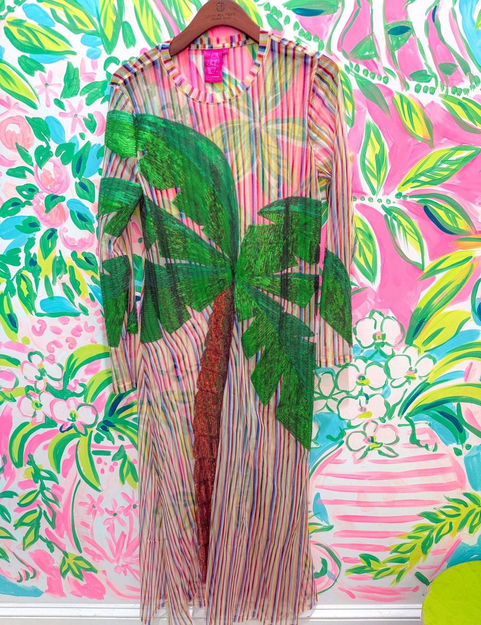 Rainbow Stripe Long Sleeve Palm Tree Sheer CoverupQueen of SparklesThe Printed Peach Savannah