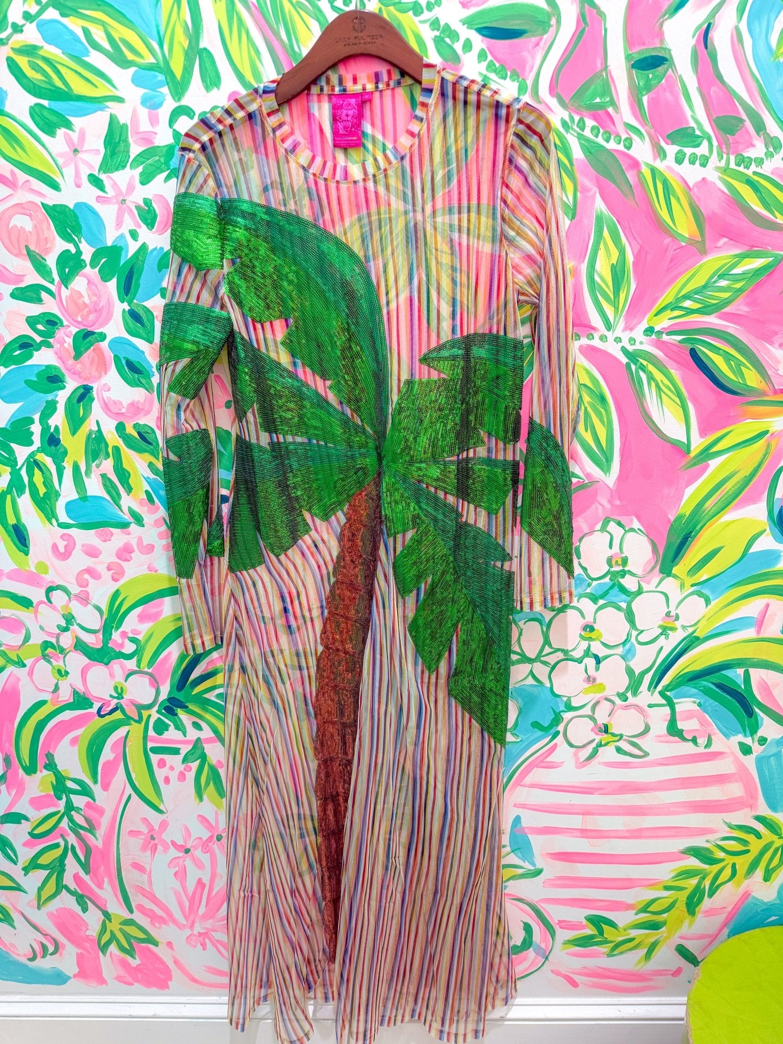 Rainbow Stripe Long Sleeve Palm Tree Sheer CoverupQueen of SparklesThe Printed Peach Savannah