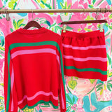 Red, Green & Pink 'Sleigh Queen' Stripe Sweater and Skirt SetQueen of SparklesThe Printed Peach Savannah